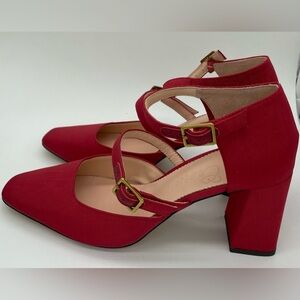 J. Crew Marta Double Strap Pump Moire Silk Deep Ruby Red